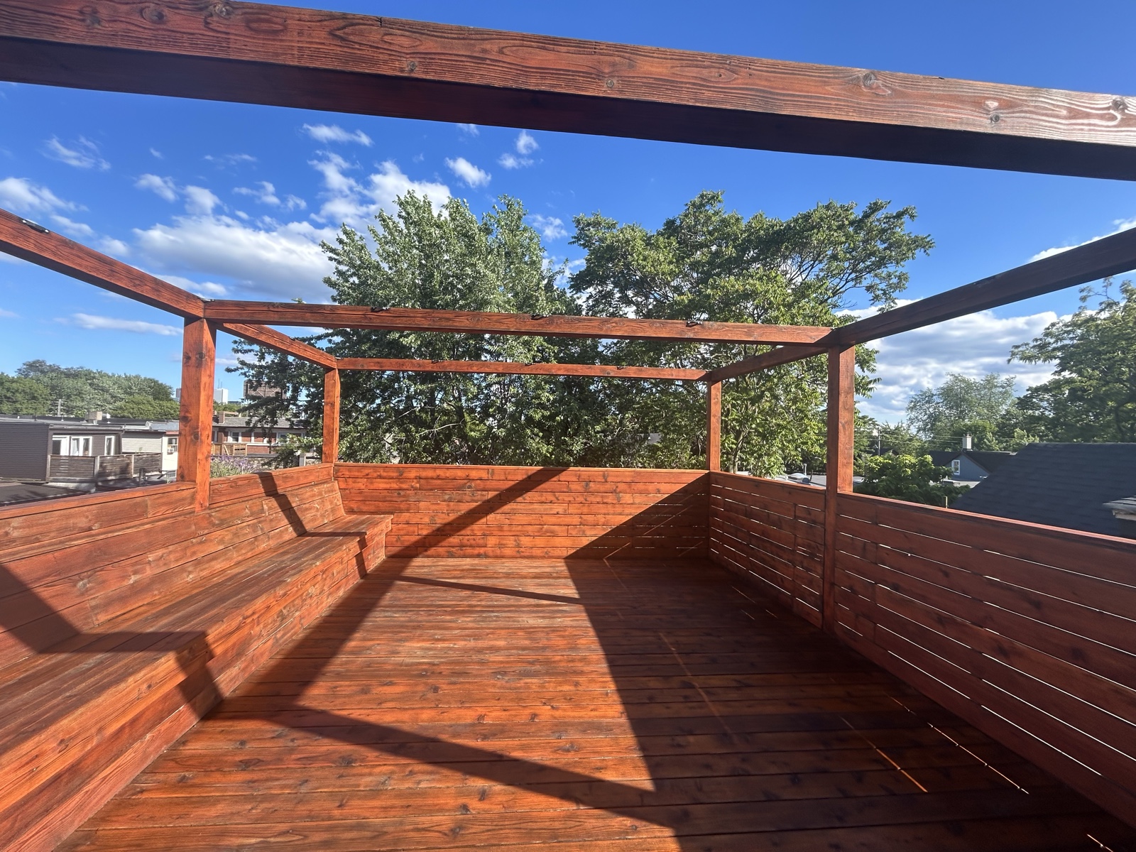 Rooftop pergola deck restored and freshly stained