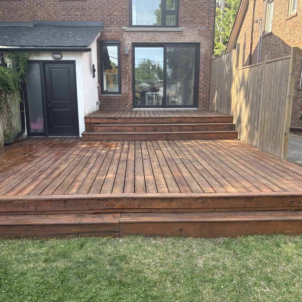 Deck and steps freshly stained with penetrating oil